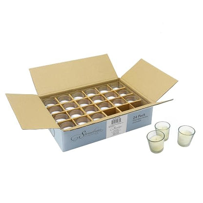 Stonebriar - Paquete de 24 velas votivas de vidrio transparente sin perfume de larga duración
