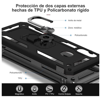 Funda Uso Rudo con Anillo para Moto Edge 20 Lite (Negro)