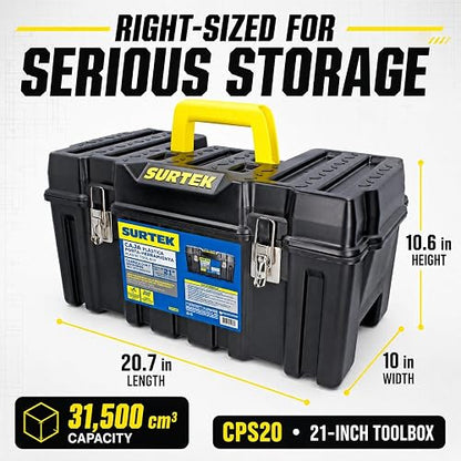 Surtek CPS20 Caja Portaherramientas Plástica con Broches Metálicos, Color Negro 21" X 10" X 10"