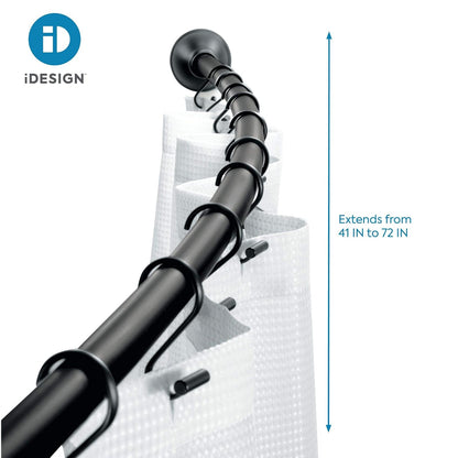 interDesign 79077 Wall Mounted Curved Bathroom Shower Curtain Rod Hardware Included, Adjustable, Matte Black, 41” x 72”