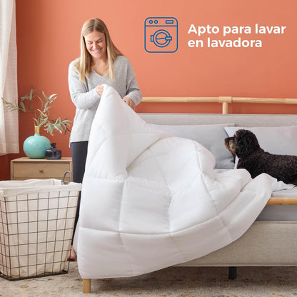 Linenspa - Edredón Acolchado de Plumón Alternativo - Queen - Microfibra Suave e Hipoalergénica - Úsalo Solo o con Funda - Reversible - Toda Estación - Blanco