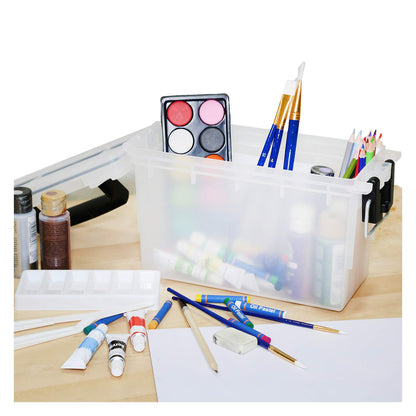Logix 12535 - Organizador translúcido para manualidades, organizador y almacenamiento de suministros de arte, organización de suministros escolares con cerradura, resistente a la humedad, fabricado en