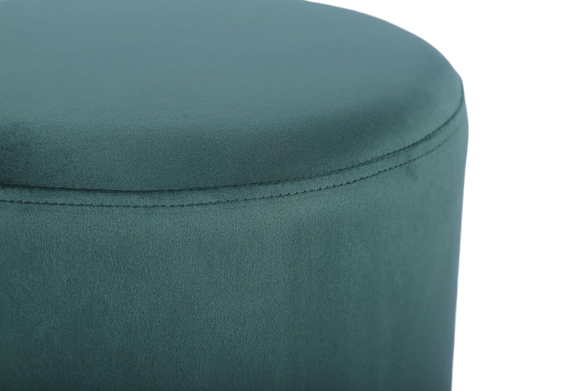 Sochic Taburete Cilíndrico Tapizado en Terciopelo Verde con Base de Acero Inoxidable en Acabado Dorado