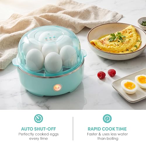 Elite Gourmet EGC115M - Cocina de huevos eléctrica de 7 huevos, suave, mediano, duro con apagado automático, taza de medición incluida, sin BPA, menta retro