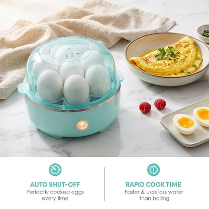 Elite Gourmet EGC115M - Cocina de huevos eléctrica de 7 huevos, suave, mediano, duro con apagado automático, taza de medición incluida, sin BPA, menta retro