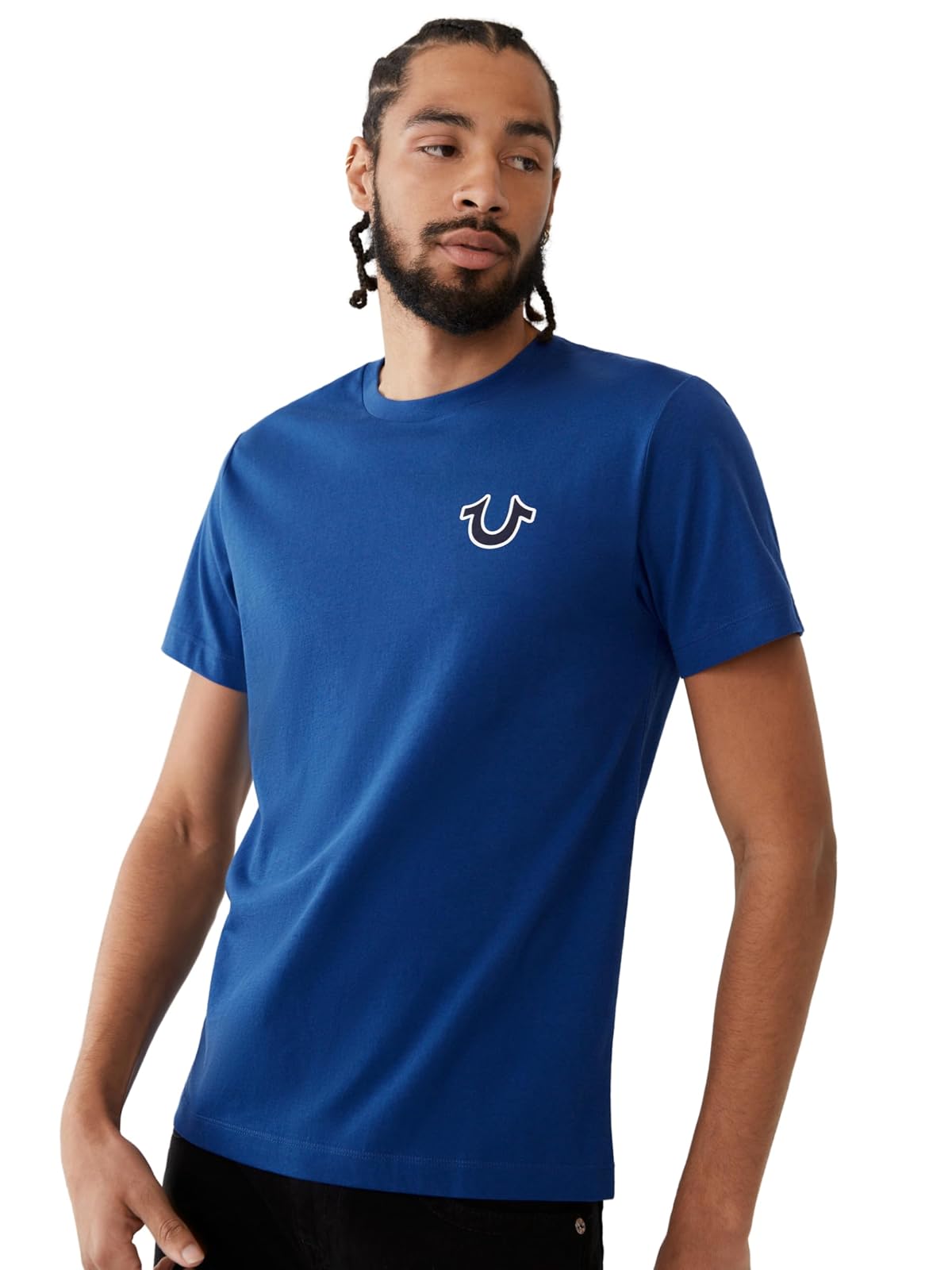 True Religion Men's Buddha Logo Short Sleeve Tee | Algodón suave, transpirable | Cuello redondo, ajuste clásico | Logotipo de pecho audaz | Camisetas gráficas para hombre - Cobalto - G