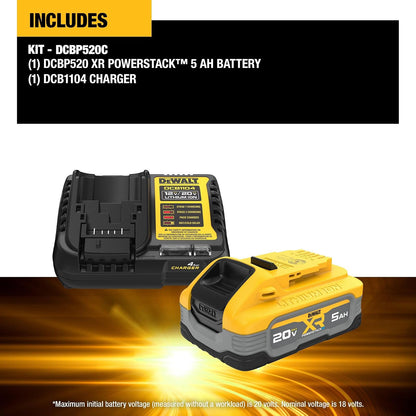 DEWALT Powerstack - Kit de Arranque de batería de 20 V máximo, Recargable, 5 Ah, Iones de Litio (DCBP520C)