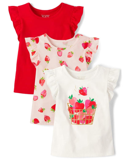 The Children's Place Camisa de Punto Manga Corta Bebé y Niño, Paquete de 3 - 3T - Cupids Arrow Flutter Paquete de 3