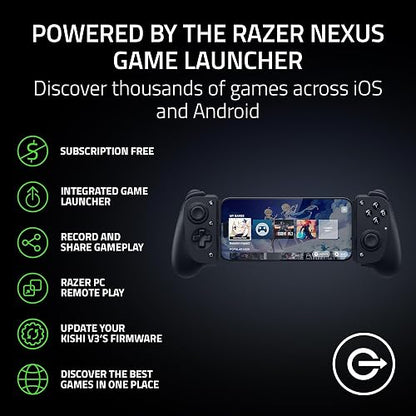 Razer Kishi V3 - Controlador de juegos para iPhone 15 y 16, Android: palillos TMR de tamaño completo - Botones traseros dobles - Se adapta a la mayoría de las fundas de teléfono - Juego con cable y