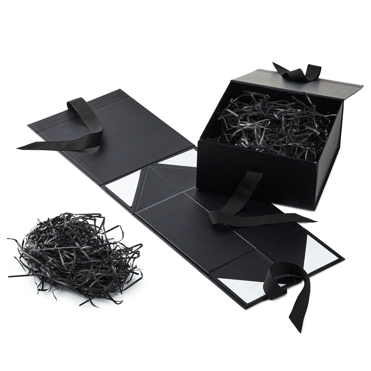 Hallmark - Cajas de regalo medianas con lazo y relleno de papel triturado, paquete de 2 (caja negra de 8 pulgadas) para bodas, graduaciones, cumpleaños, día del padre, regalos para padrinos de boda,