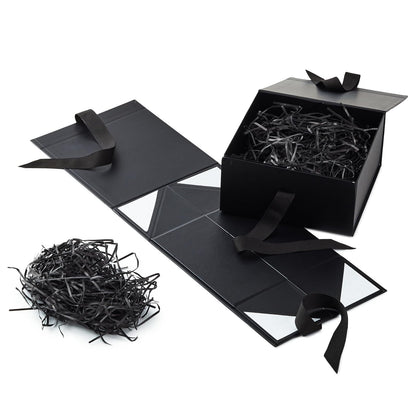Hallmark - Cajas de regalo medianas con lazo y relleno de papel triturado, paquete de 2 (caja negra de 8 pulgadas) para bodas, graduaciones, cumpleaños, día del padre, regalos para padrinos de boda,