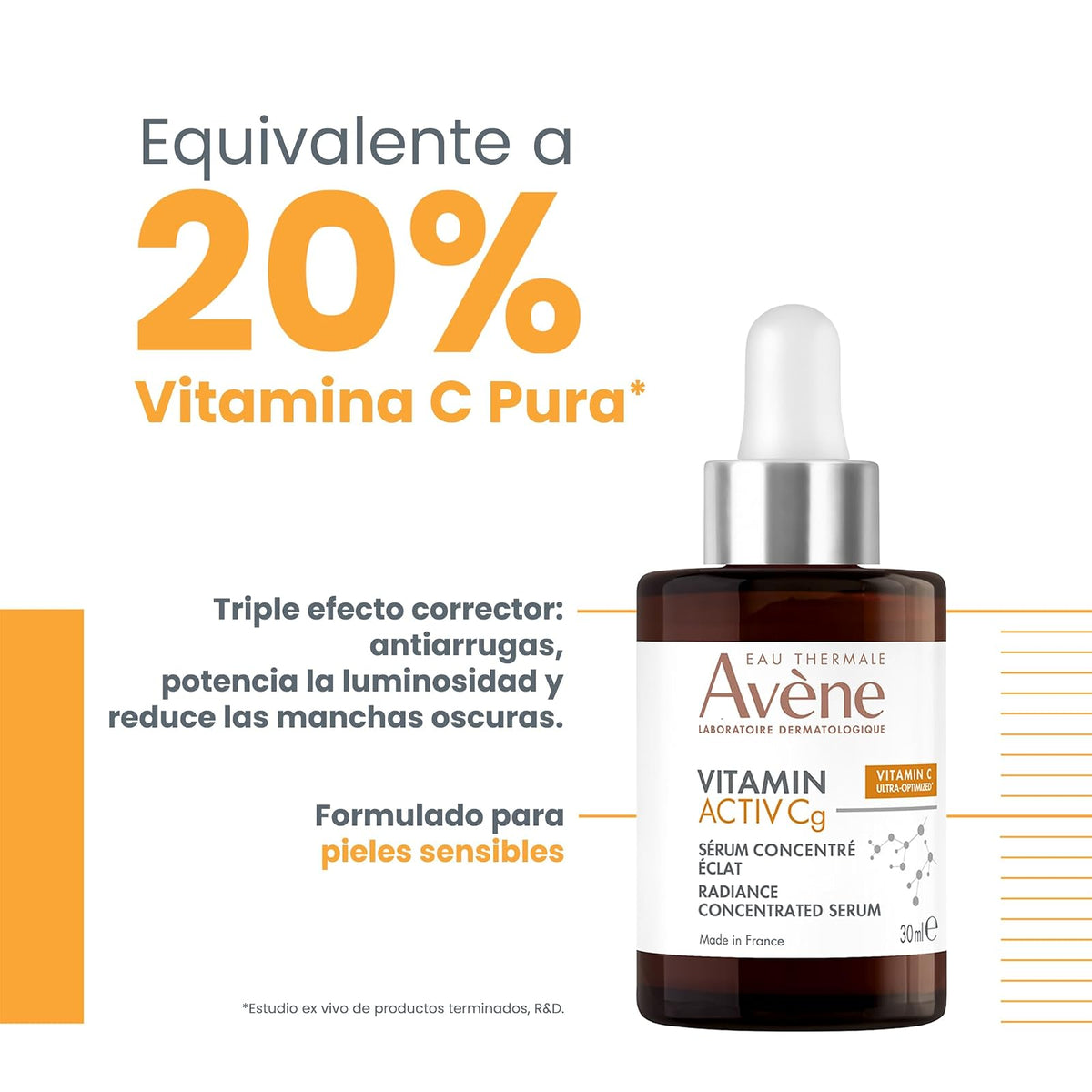 Avene Serum Facial Vitamina C y Niacinamida Antiarrugas Ilumina, 30ml
