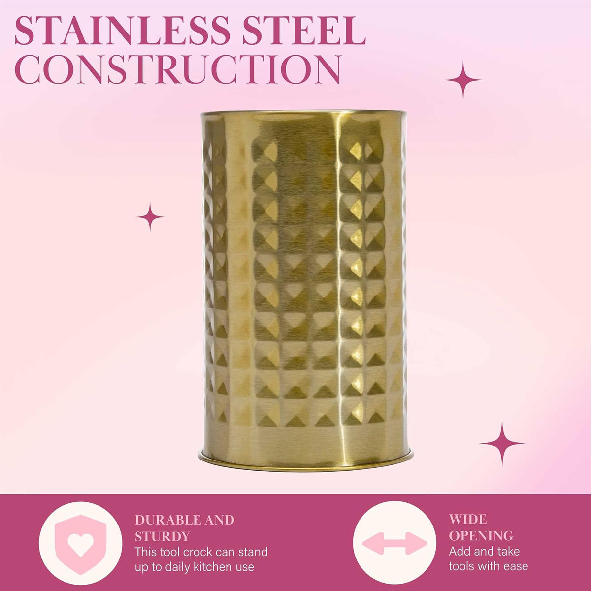Paris Hilton - Juego de utensilios de cocina con utensilios de cocina de silicona, batidor y cucharón de acero inoxidable, 7 piezas, rosa y dorado