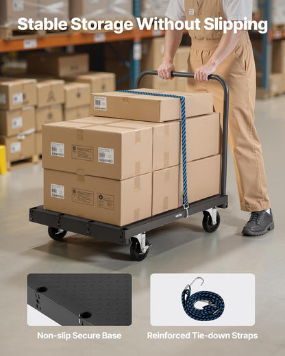 VEVOR Carro Portaplatos, Capacidad de Carga de 816 kg, 2 en 1 con Ruedas Giratorias de 360°, con 3 Pasamanos Laterales, Ayuda para Fábricas, Almacenes y Garajes, Color Negro, 914 x 610 x 878 mm