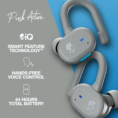Skullcandy Audífonos Push Active In-Ear Inalámbricos, 43 Horas de Batería, Skull-iQ, Habilitados para Alexa, Micrófono, Compatibles con iPhone, Android y Dispositivos Bluetooth, Gris