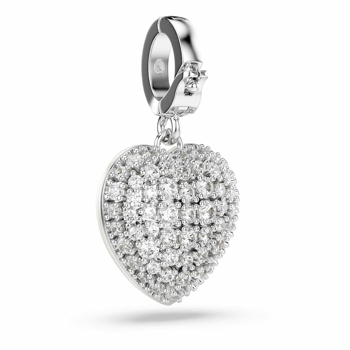 Abalorio de Swarovski Idyllia, corte mixto, revestimiento de color perla, corazón, blanco, baño de rodio