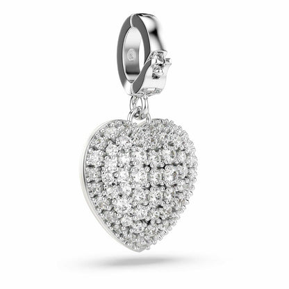 Abalorio de Swarovski Idyllia, corte mixto, revestimiento de color perla, corazón, blanco, baño de rodio