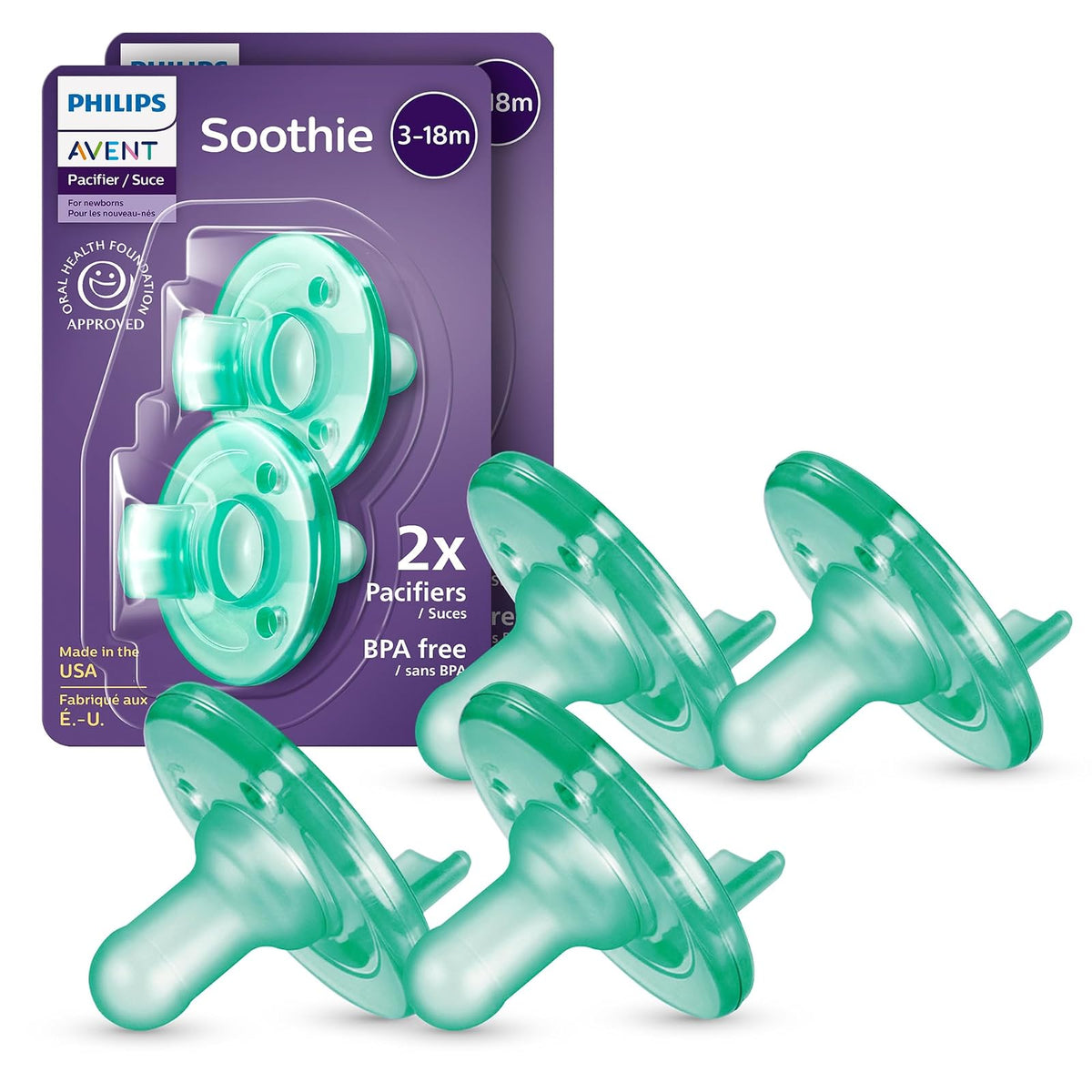 Philips AVENT Soothie SCF192/45 3-18 meses, verde/verde, paquete de 4