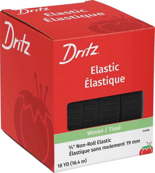 Dritz 9406B tela elástico no enrollable, negro, 3/4 pulgadas por 18 yardas | Resistente al rollo y a la torsión, para cintura y proyectos de costura