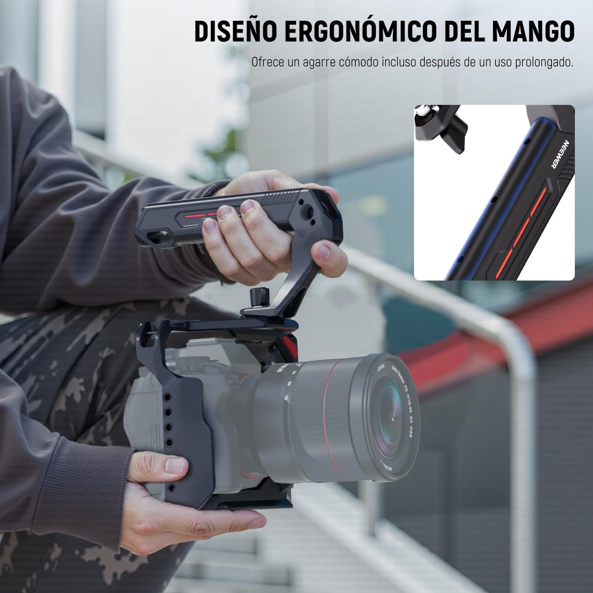 NEEWER BÁSICO Top Handle Cámara Ligera con 3/8" Pin para ARRI, Resistente Jaula Plástica Empuñadura Handle Grip w/ 1/4" 3/8" Agujeros Tornillo & Zapata Fría para Luz Video Mic, Carga Máx 10kg, CA142