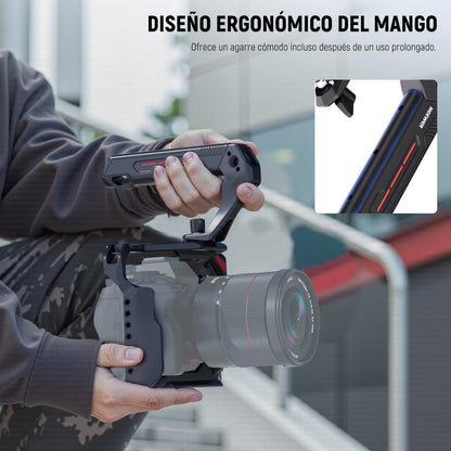 NEEWER BÁSICO Top Handle Cámara Ligera con 3/8" Pin para ARRI, Resistente Jaula Plástica Empuñadura Handle Grip w/ 1/4" 3/8" Agujeros Tornillo & Zapata Fría para Luz Video Mic, Carga Máx 10kg, CA142