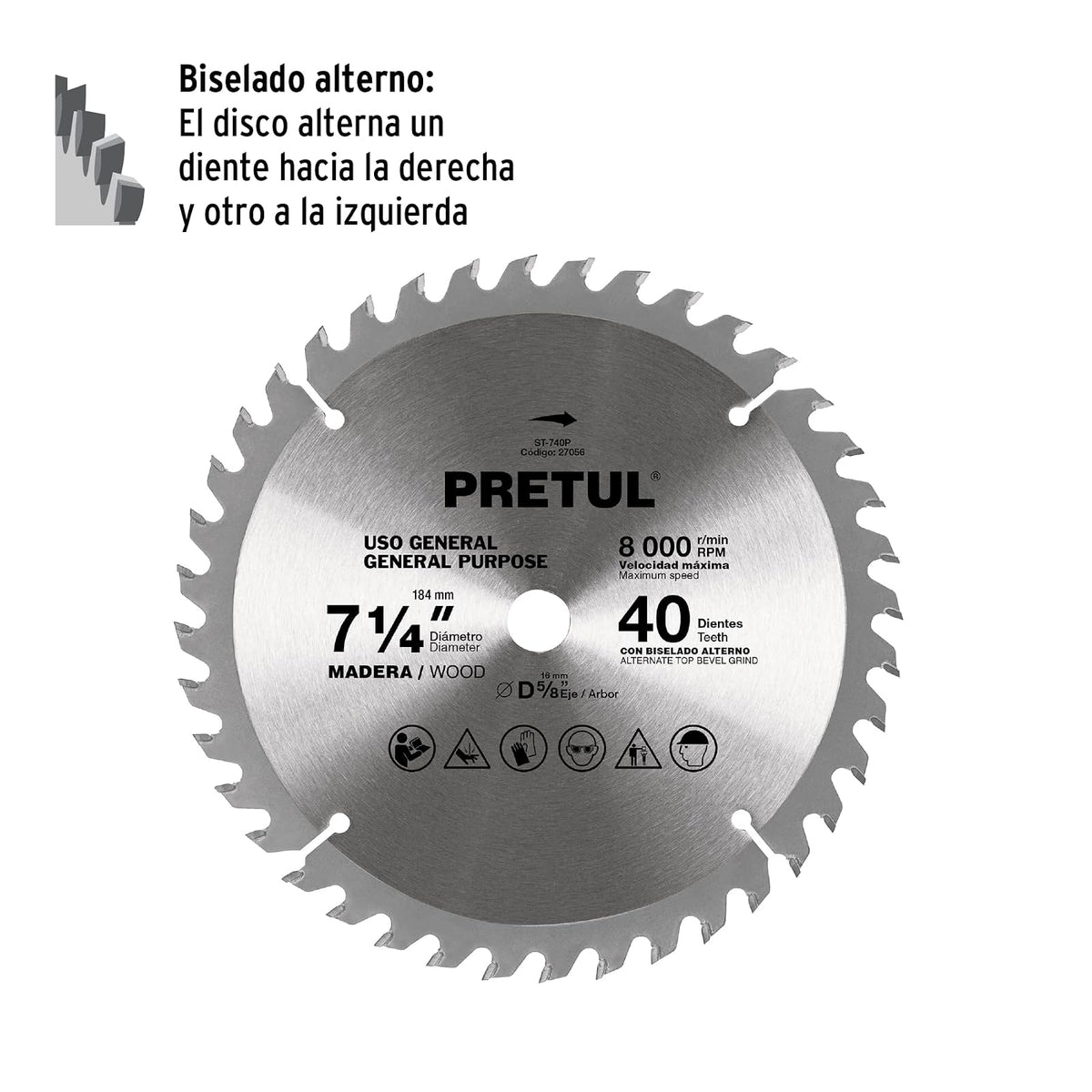 Pretul ST-740P, Disco sierra 7-1/4" para madera 40 dientes centro 5/8"
