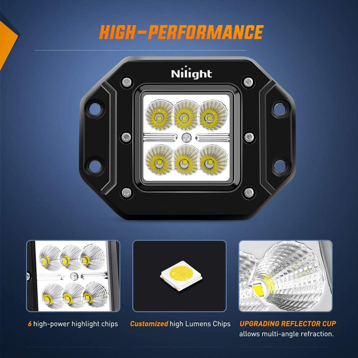 Nilight - 4 cápsulas LED de 18 W de Montaje Empotrado, Luces LED de Trabajo, Barra de luz LED, Luces antiniebla Todoterreno, para Jeep, camión, Tacoma, Parachoques, ATV, UTV