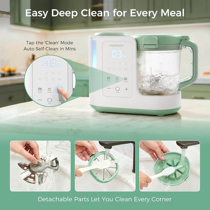 Momcozy AutoMeal Procesador de Alimentos para Bebé – Vapor y Licuado Automático, Vaso 15oz, 6 Cuchillas, Auto-limpieza, 3 Texturas para Papillas Caseras