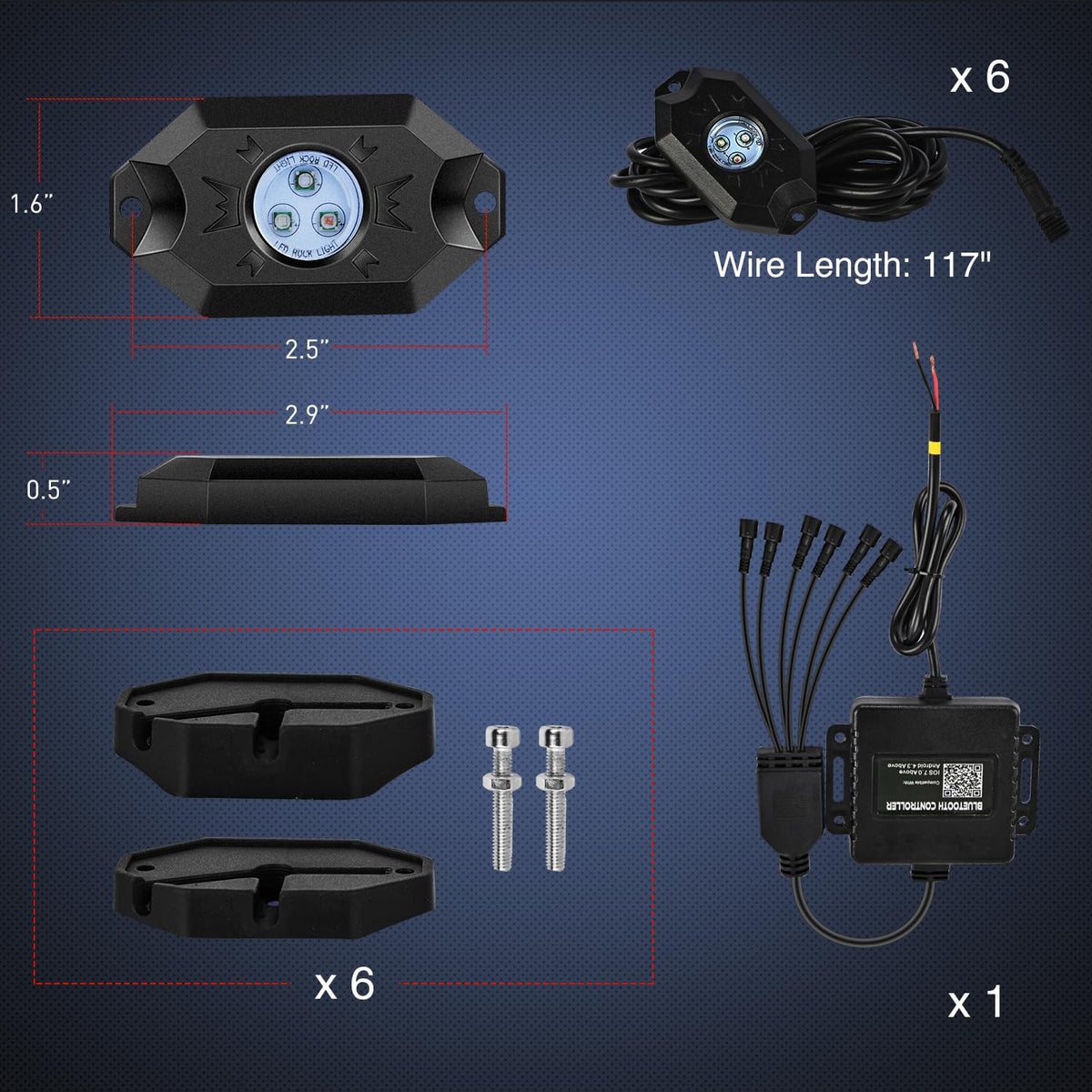 Nilight - Kit de luces LED RGB, 6 cápsulas de neón multicolor con control de aplicación Bluetooth, modo de música intermitente, IP68, luz exterior para camión, ATV, UTV, RZR, SUV