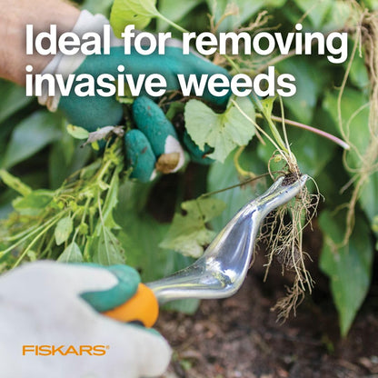Fiskars Ergo Herramienta de deshierbe, Herramienta de Mano de jardinería Resistente con Mango ergonómico y Agujero para Colgar para Almacenamiento, Elimina malezas y raíces como Dientes de león y