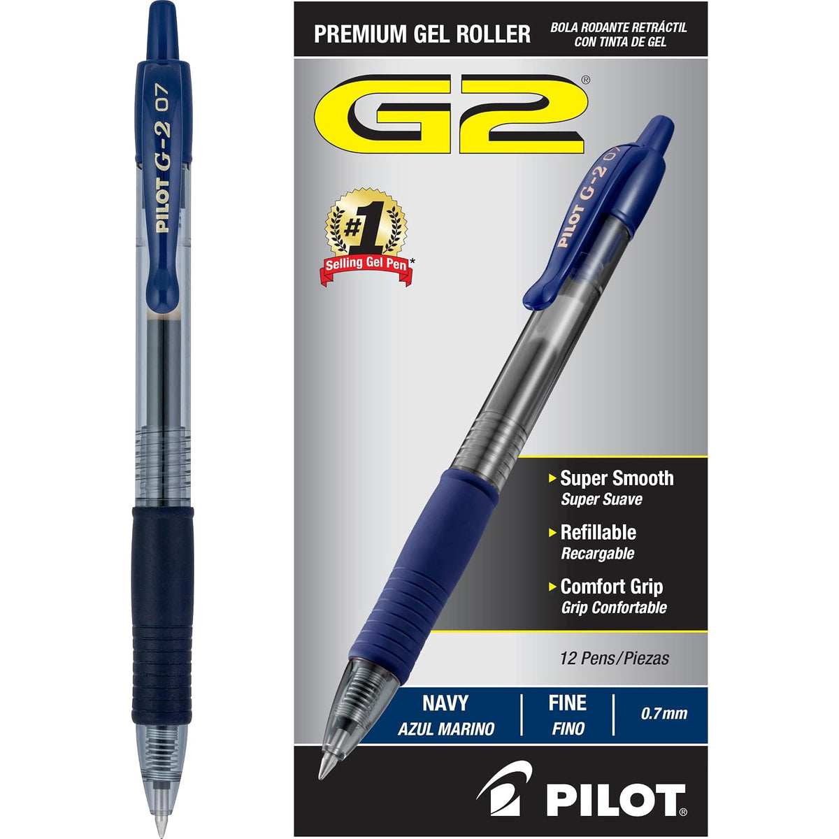 Pilot G2 Bolígrafos Retráctiles de Tinta de Gel Premium - Azul marino - punta fina