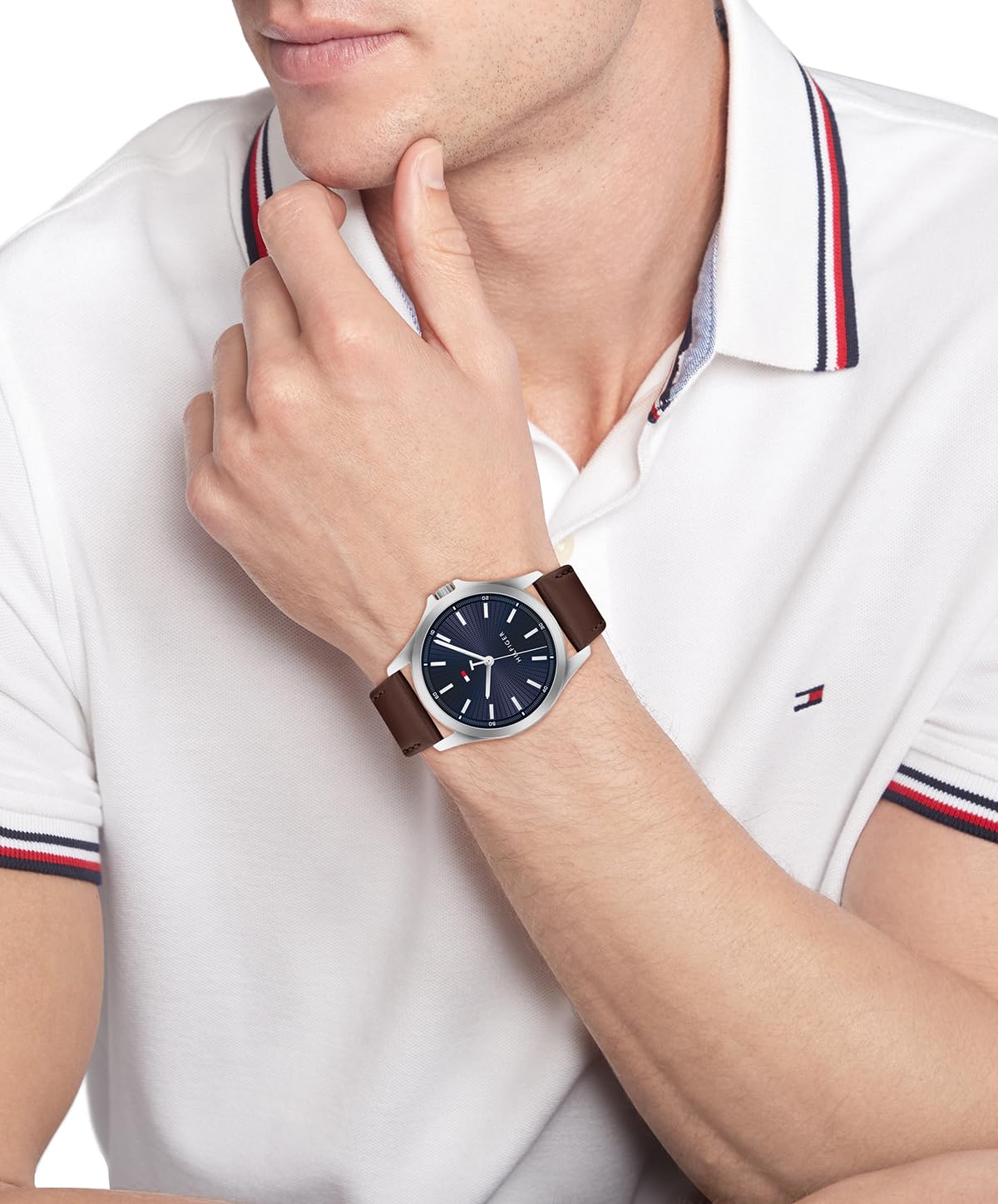 Tommy Hilfiger - Reloj de cuarzo 3H para hombre, correa de piel, resistente al agua, 3 ATM, reloj moderno y elegante, regalo perfecto para él, 42 mm, Marrón