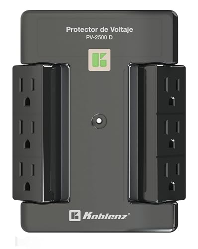 Koblenz Supresor de Picos, Protector de Voltaje de Pared, Multicontacto, 2500 VA, 6 Contactos Giratorios, Hogar y Oficina, TVs, Computadoras, DVDs, Desconexión Automática, Protección Gold (PV-2500 D)