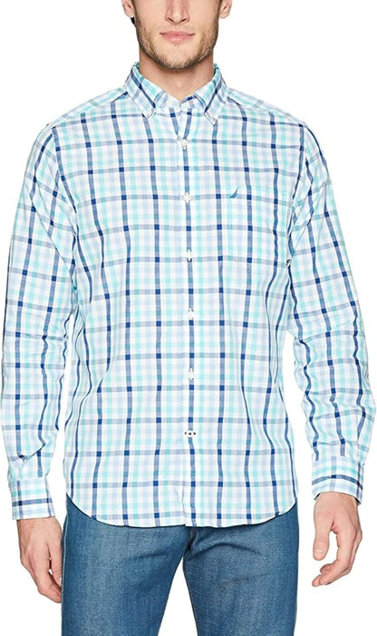 Nautica Camisa de Manga Larga Resistente a Las Arrugas con Botones Frontales Camisa Abotonada para para Hombre