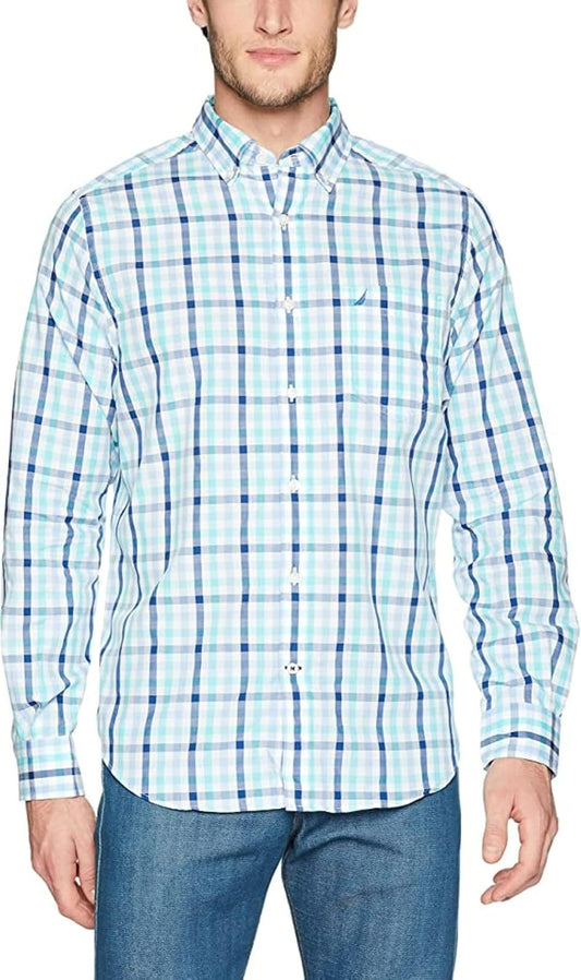 Nautica Camisa de Manga Larga Resistente a Las Arrugas con Botones Frontales Camisa Abotonada para para Hombre