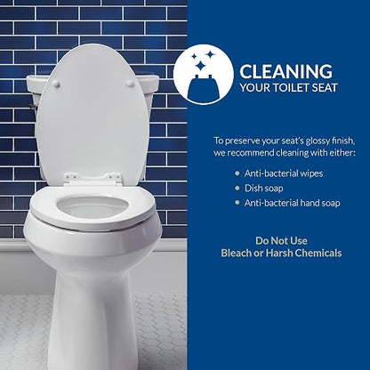 Bemis Economy - Asiento de inodoro de plástico, alargado, blanco, 170 000 | Resiste el desgaste y las manchas, fácil de limpiar, bisagras Top-Tite para una fácil instalación, 170