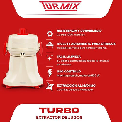 Extractor de Jugos y Exprimidor de Cítricos Turmix Color Beige con Rojo, Modelo 179-1023-V