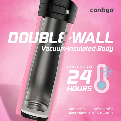 Contigo Botella de Agua Acero Inoxidable 590 ML Rosado Antiderrames Jackson Chill 2.0 con Asa Boquilla Cubierta