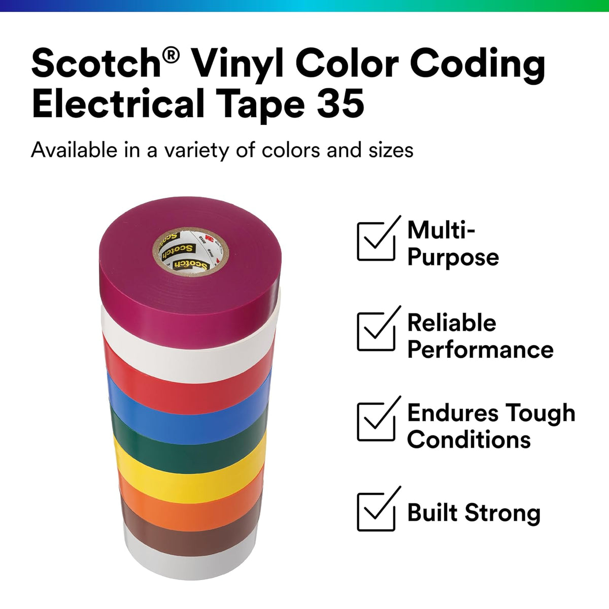 3M Scotch Cinta eléctrica de vinilo con codificación de colores 35, grado premium, ignífugo, resistente a los rayos UV, protección eléctrica y mecánica, rosa, 7 mil, 3/4 pulgadas x 66 pies, 1 rollo