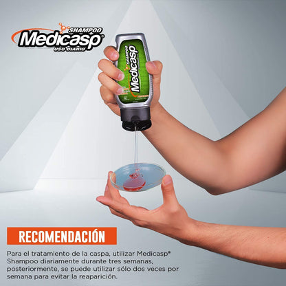 Medicasp Shampoo Anticaspa- 2 PACK- Auxiliar en la eliminación del hongo de la caspa, alivia comezón y ardor, deja el cabello con brillo y suavidad, ideal para uso diario, 2 botellas de 130 ml