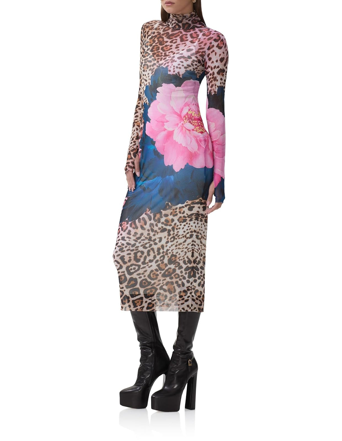 AFRM Shailene - Vestido Midi Ajustado de Malla con Cuello Alto para Mujer