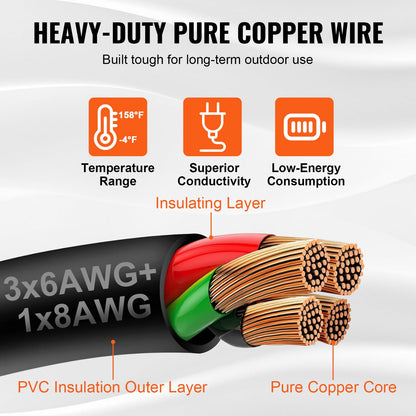 VEVOR Kit de Cable de generador de 50 A y Caja de Entrada de energía, 7,62 m (25 pies), Cable de alimentación de generador NEMA 14-50P/SS2-50R STW 6/3+8/1 AWG con Conector de Bloqueo Giratorio