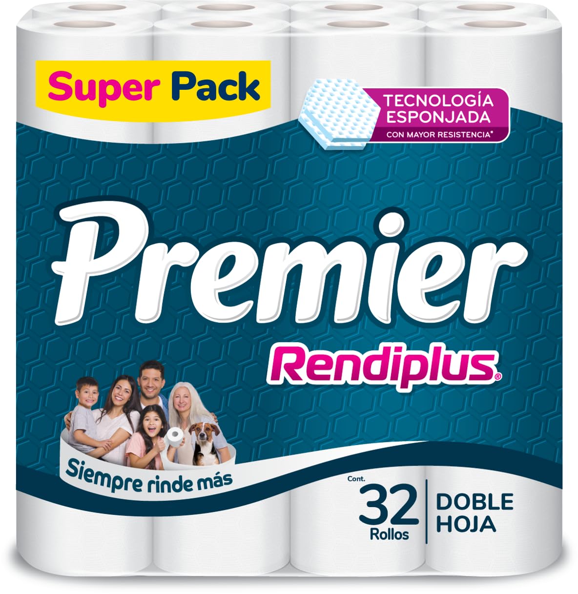 Premier Rendiplus Papel Higiénico 32 Rollos 220 Hojas Dobles con Tecnología Esponjada