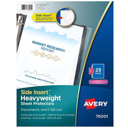 Avery 76001 Protectores de hojas de carga lateral, calibre pesado, carta, diamante transparente (paquete de 25)