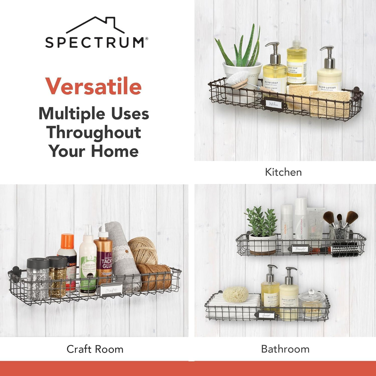 Spectrum Diversified Vintage Wall Mount Storage Tray/Basket, Industrial Gray