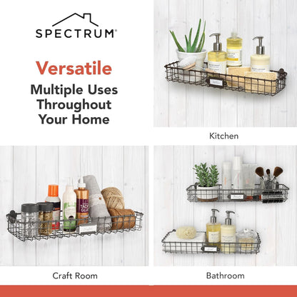 Spectrum Diversified Vintage Wall Mount Storage Tray/Basket, Industrial Gray