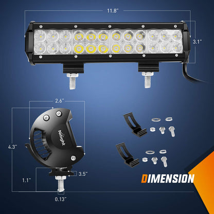 Nilight Barra de luz LED de 12 Pulgadas, 72 W, Combo de inundación con arnés de cableado Todoterreno, 2 años de garantía