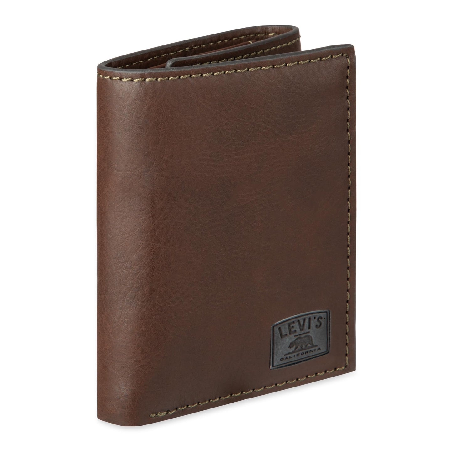 Levi's Men's Trifold Wallet - Sleek and Slim Includes ID Window and Credit Card Holder,Brown Stitch