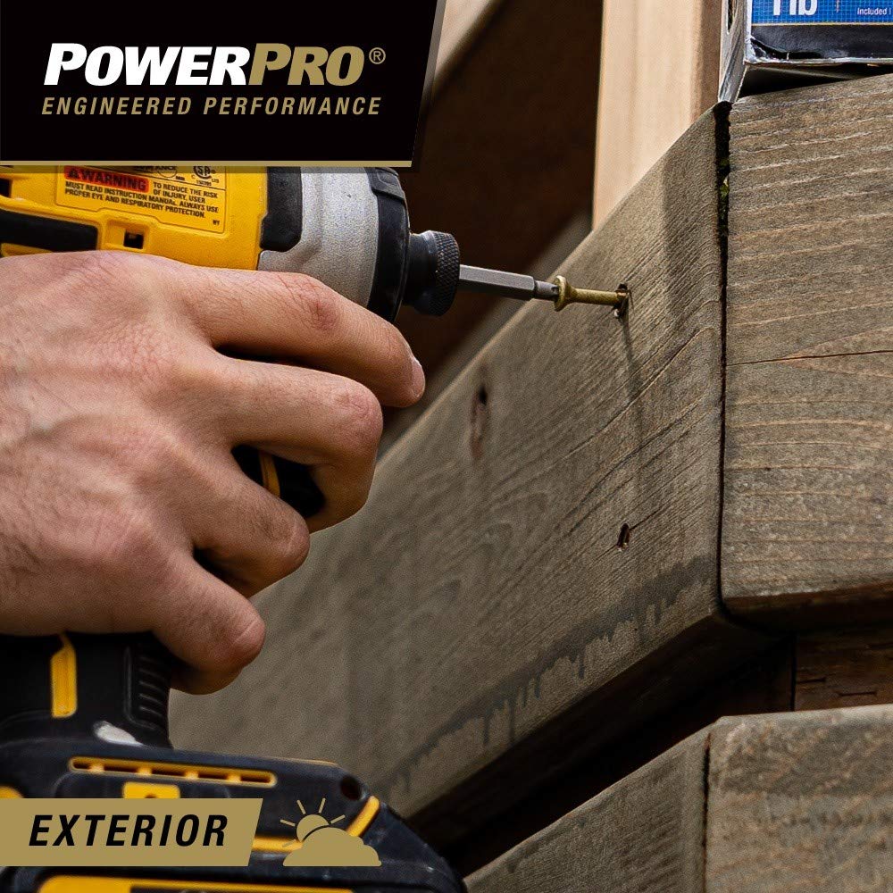 Power Pro 48595 Tornillos para madera, #8 x 1-1/2 pulgadas, tornillos para cubierta exterior premium, resistentes a la corrosión, bronce recubierto de epoxi, caja de 1 libra, 203 piezas