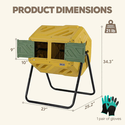 Werph - Contenedor de compostaje de Doble cámara de 43 galones, Vaso de compostaje para Exteriores de Montaje rápido, contenedor Giratorio para compostaje con Guantes para jardín, Cocina y Patio